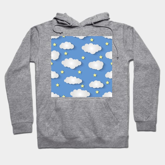 Cute Paper Clounds And Stars Colage Background Pattern Seamless Hoodie by MichelMM